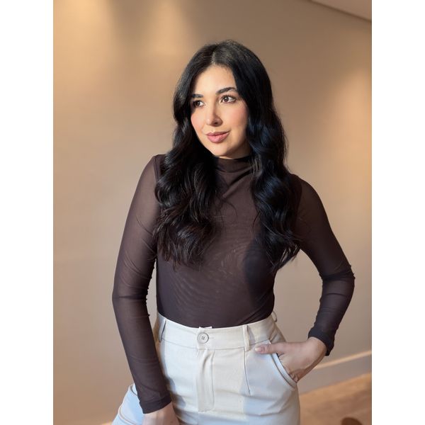 Blusa Tule duplo Marrom