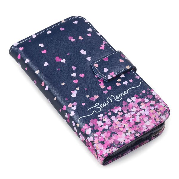 CAPA CARTEIRA COURO NOME AMOR ROSA AZUL