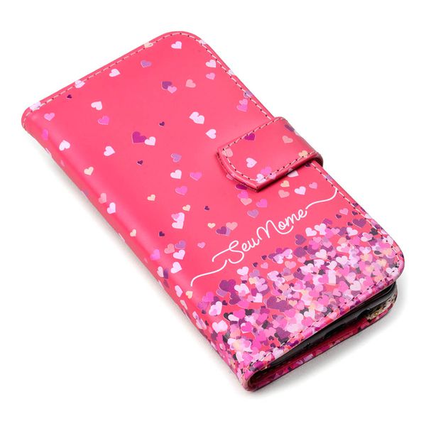 CAPA CARTEIRA COURO NOME AMOR ROSA PINK
