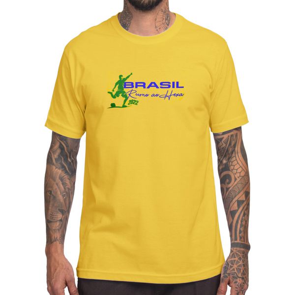 Camiseta Seleção Brasileira Amarela 100% Algodão - Brasil Rumo Ao Hexa 2022