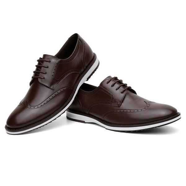 Sapato Masculino Grécia Derby Brogue Tamanho Especial Couro Café