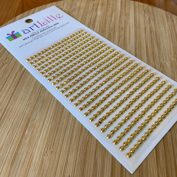 Cartela Adesiva Meia Pérola 4mm Dourada 396un