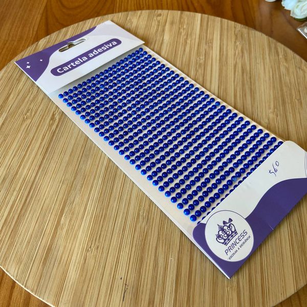 Cartela Adesiva Meia Pérola 4mm Azul Royal 560un