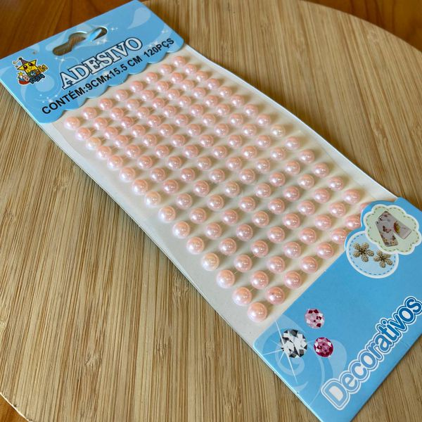 Cartela Adesiva Meia Pérola 8MM Rosa 120un 