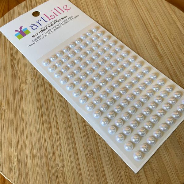 Cartela Adesiva Meia Pérola 8MM Branca 120un 