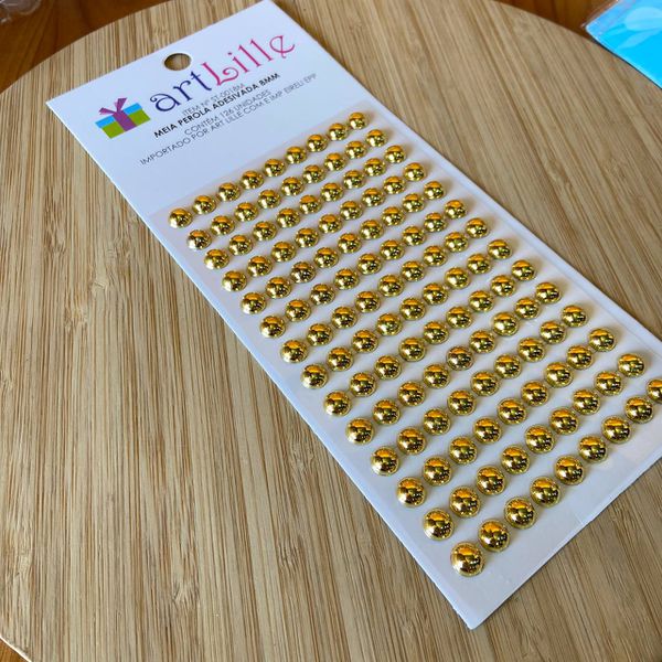 Cartela Adesiva Meia Pérola 8MM Dourado 91un