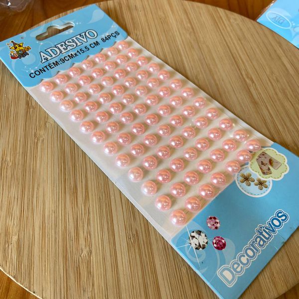 Cartela Adesiva Meia Pérola 10mm Rosa 84un 