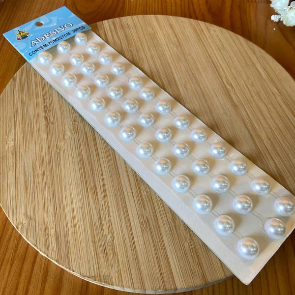 Cartela Adesiva Meia Pérola 14mm Branca 39un