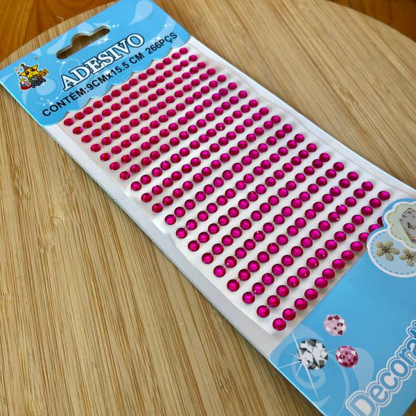 Cartela Adesiva Strass 5mm Rosa pink 266un