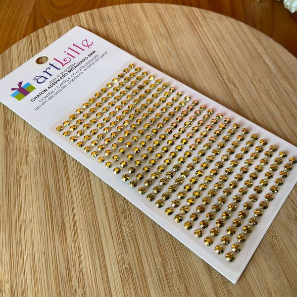 Cartela Adesiva Strass 5mm Dourado 273un