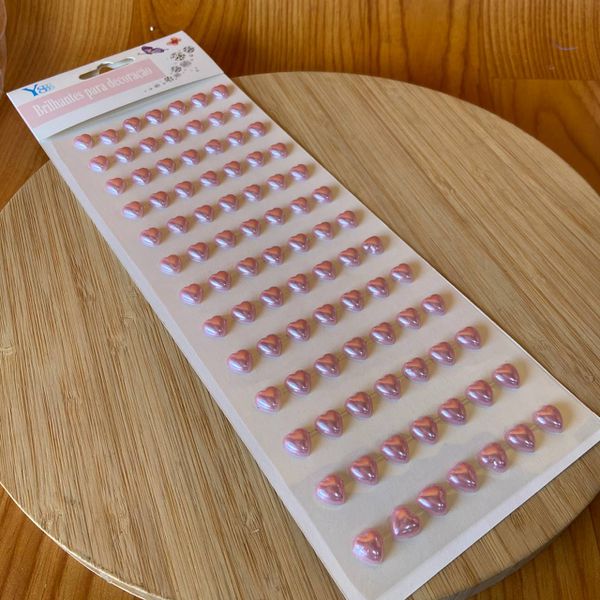 Cartela Adesiva Coração 10mm Rosa 90un