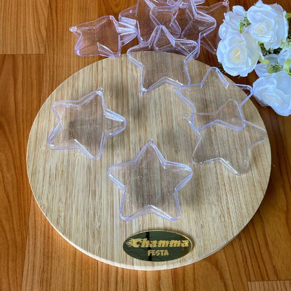 Estrela Acrilica com Glitter 8,5x9cm Pacote com 10 Unidades