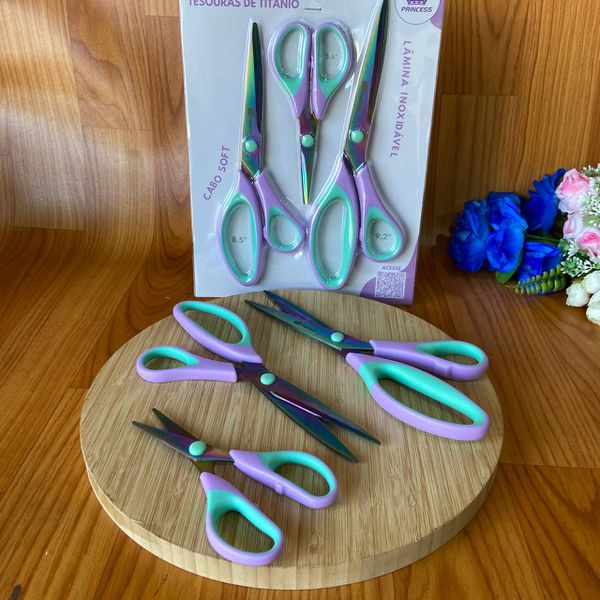 Kit Princess 3 Tesouras De Titanio Cabo Soft