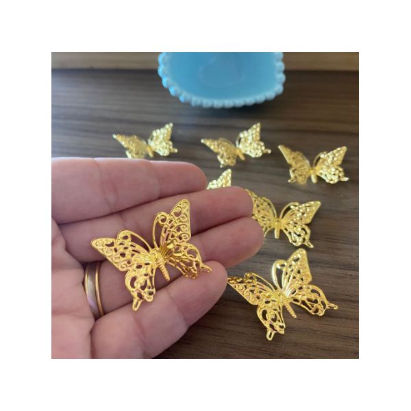 Aplique Borboleta Metal Dourado 2,5x3,5cm 10un