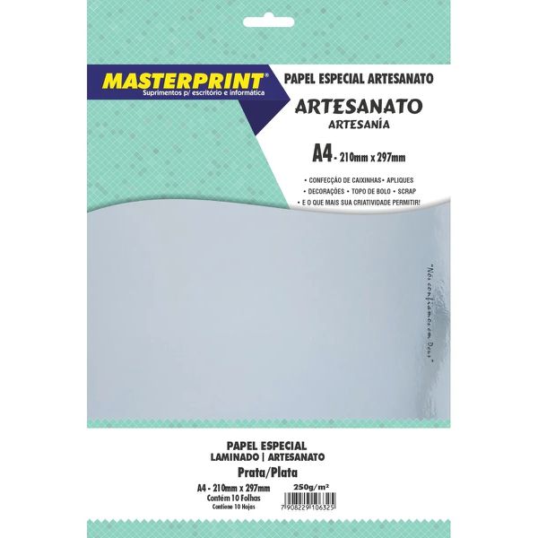 Papel Especial Laminado A4 250g – Prata (10 folhas) – Masterprint