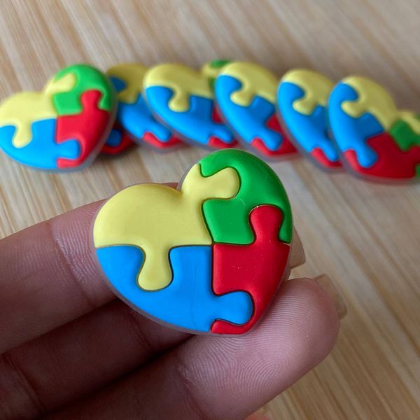 Aplique Emborrachado Coração Símbolo Autismo 2,8x3cm 10un