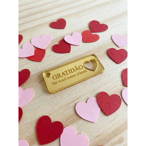Pingente Acrílico Espelhado Retangular 4cm – Gratidão Cliente (Dourado) – Kit com 10 unidades