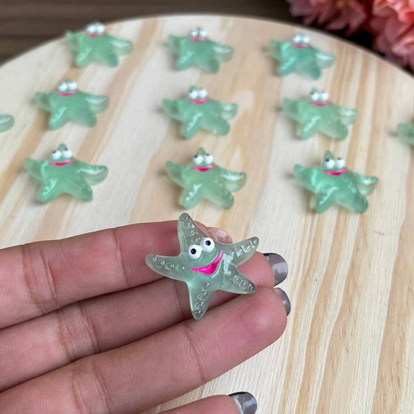 Aplique Resina Estrela do Mar Verde – 2,5cm, 10 Unidades