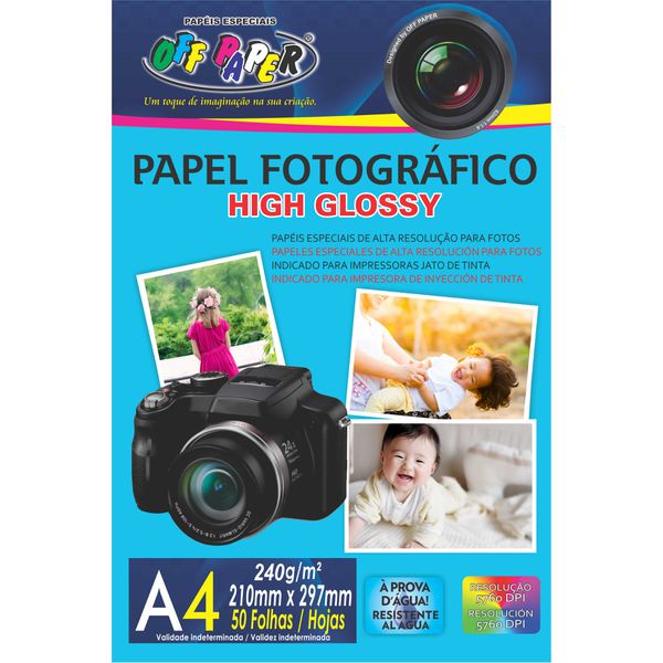 Papel Fotográfico High Glossy 240G – A4 com 50 Folhas