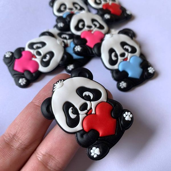 Kit Emborrachado Panda Coração 3,2x4,5cm - 10 unidades