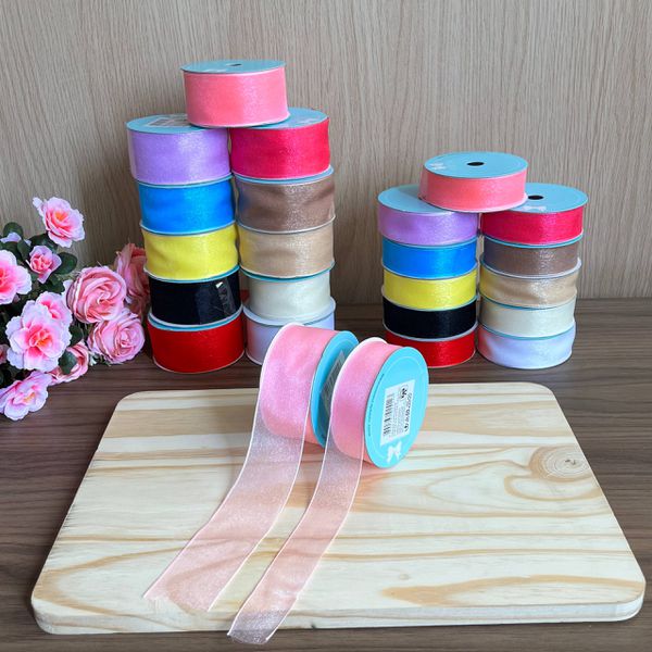 Fita de Organza Voal Lisa Brilho 2,5cm (Fina) - 10 Metros