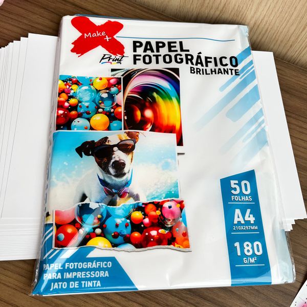 Papel Fotográfico Glossy 180g A4 Make+ Print 50 Folhas
