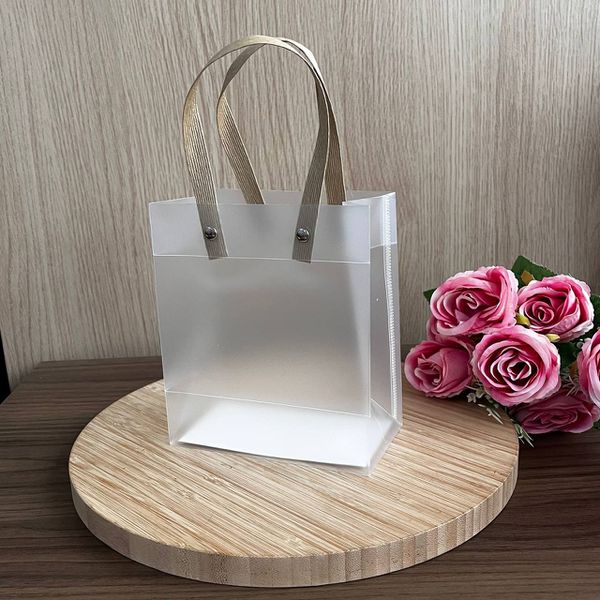 Sacola de Plástico PVC Leitosa C/Alça Kraft - 13X15X7CM