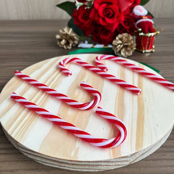 ENFEITE PLASTICO BENGALA NATAL 10UN BRANCA/VERM