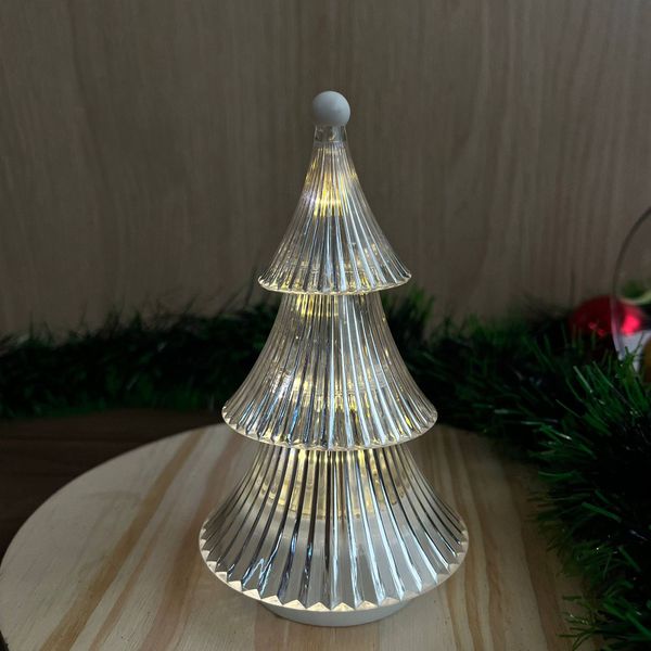 ENFEITE ACRILICO ARVORE DE NATAL 13CM UN LUZ AMARELA C/LIST.TRANSP