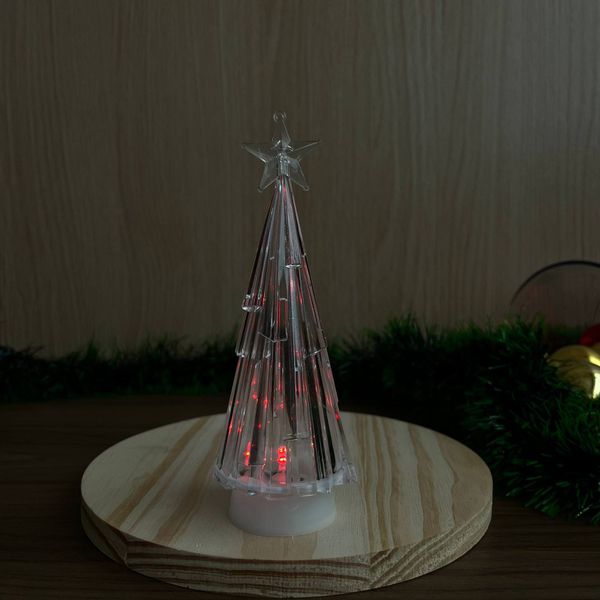 ENFEITE ACRILICO ARVORE DE NATAL 15CM UN LUZ COLORIDA