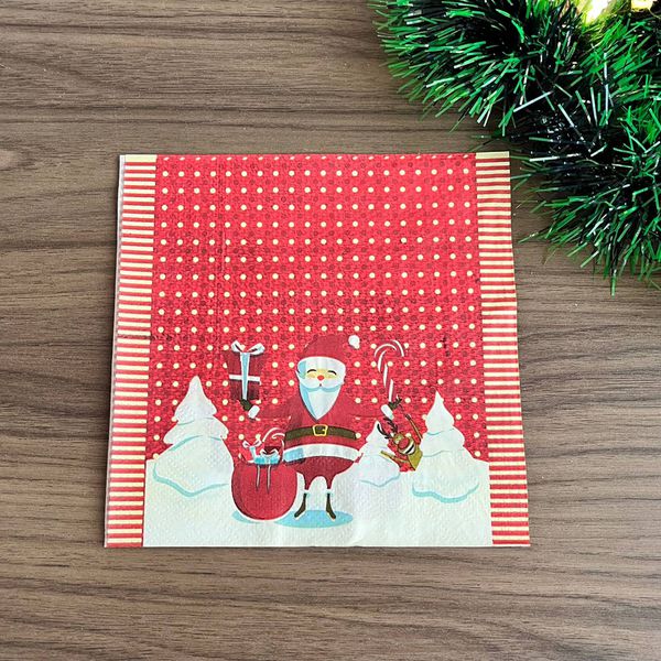 Guardanapo Natalino - Estampa Papai Noel- 33x33CM - 20 Unidades