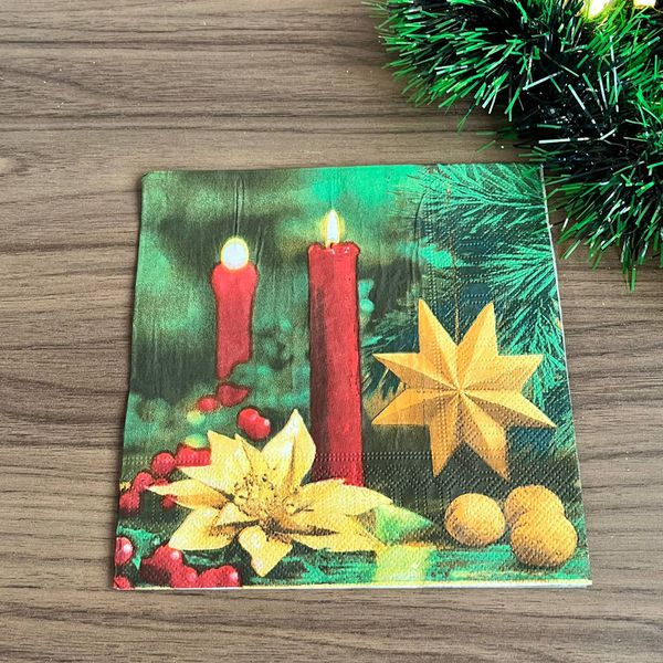 GUARDANAPO NATALINO 33X33CM 20UN VERDE COM VELAS