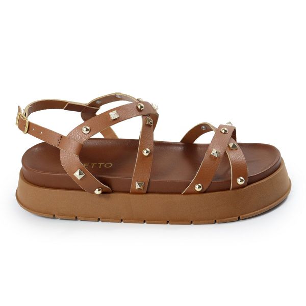 Papete Feminina Sola Alta Tiras Trançadas Caramelo