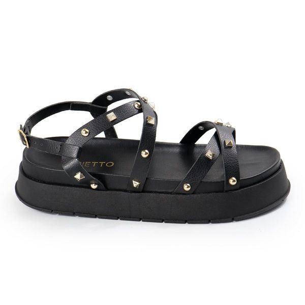 Papete Feminina Sola Alta Tiras Trançadas Preto