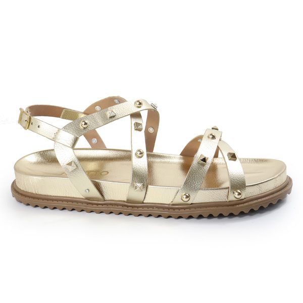 Rasteirinha Feminina Sola Baixa Tiras Trançadas Dourado