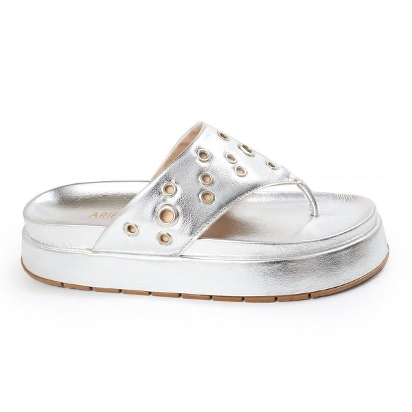 Sandália Papete Feminina de Dedo Marcela Sola Alta Prata