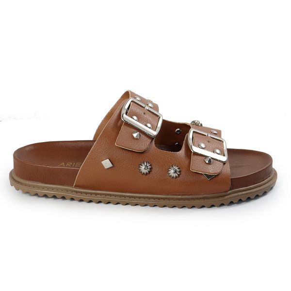 Papete Feminina Fivelas Camila Sola Baixa Caramelo