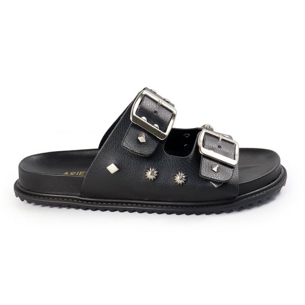 Papete Feminina Fivelas Camila Sola Baixa Preto