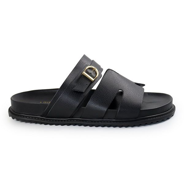 Papete Feminina Elisa Fivela Detalhe em H Sola Baixa Preto