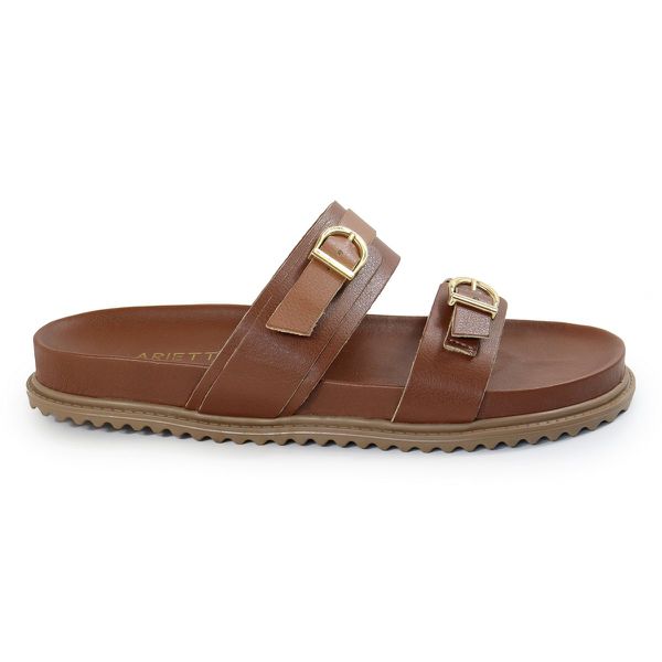 Sandália Papete Feminina Giovana Duas Tiras Sola Baixa Caramelo