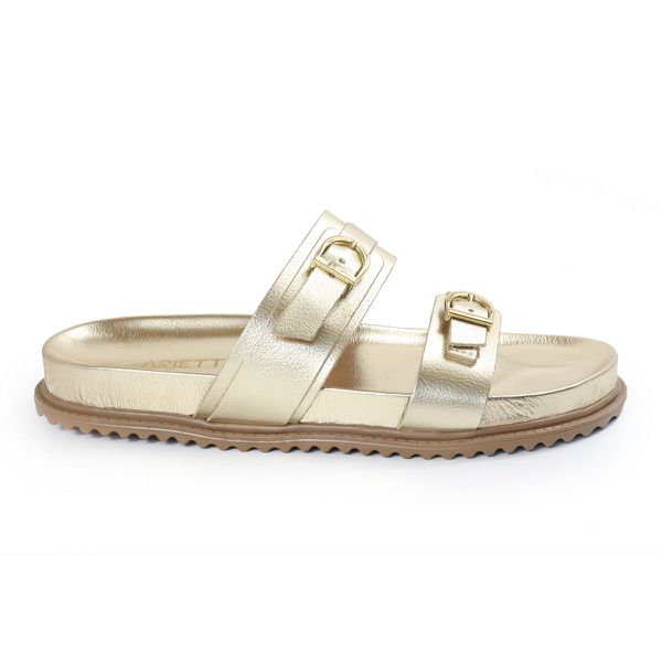 Sandália Papete Feminina Giovana Duas Tiras Sola Baixa Dourado