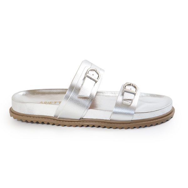 Sandália Papete Feminina Giovana Duas Tiras Sola Baixa Prata