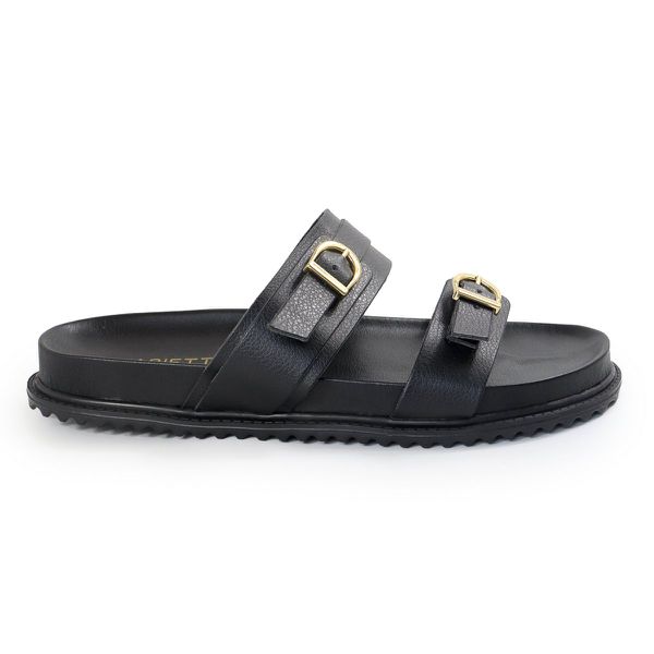 Sandália Papete Feminina Giovana Duas Tiras Sola Baixa Preto