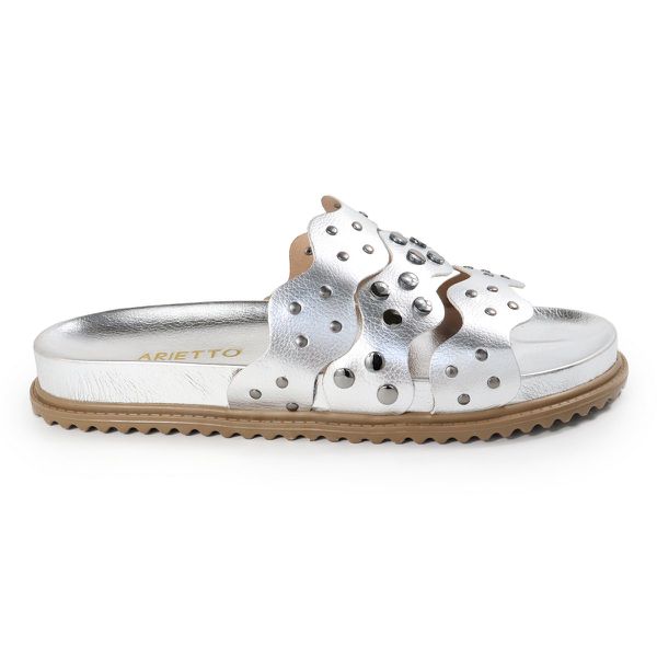 Sandália Papete Feminina Serena Sola Baixa Tiras de Onda Prata