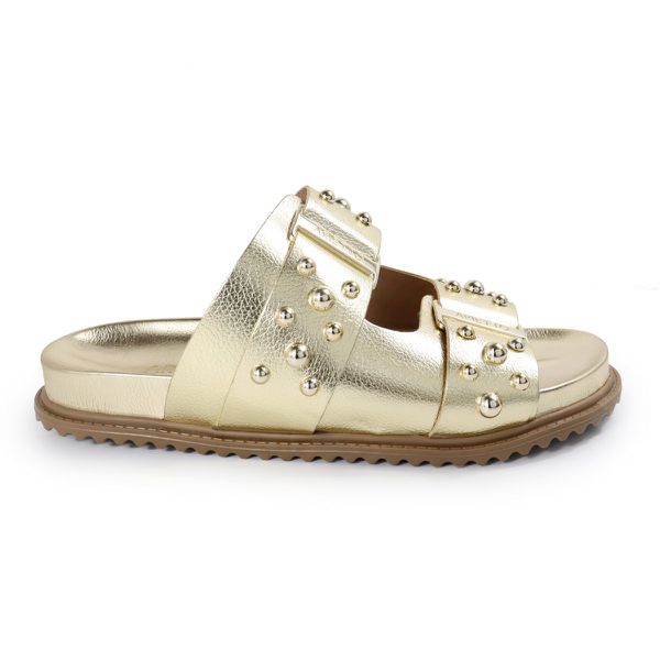 Sandália Papete Feminina Aurora Sola Baixa Dourado