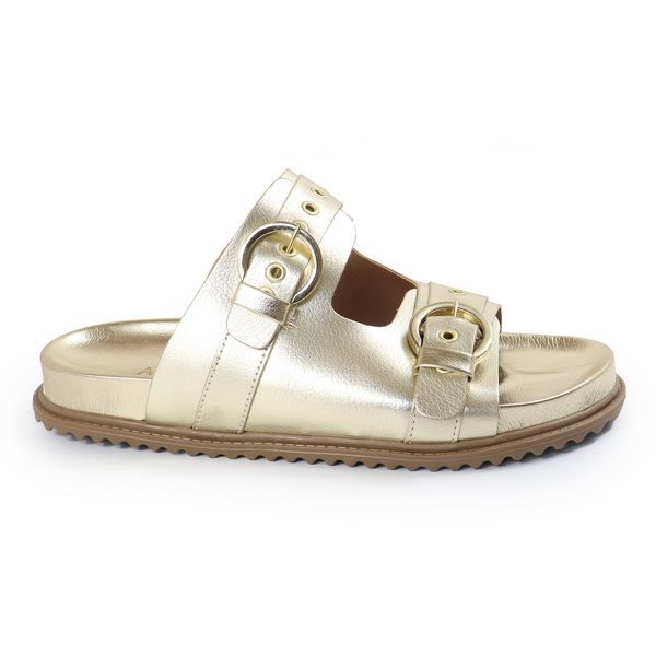 Sandália Papete Feminina Vitoria Duas Tiras Sola Baixa Dourado