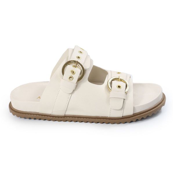 Sandália Papete Feminina Vitoria Duas Tiras Sola Baixa Off-White
