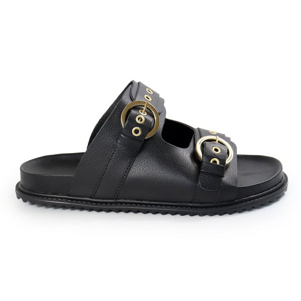 Sandália Papete Feminina Vitoria Duas Tiras Sola Baixa Preto