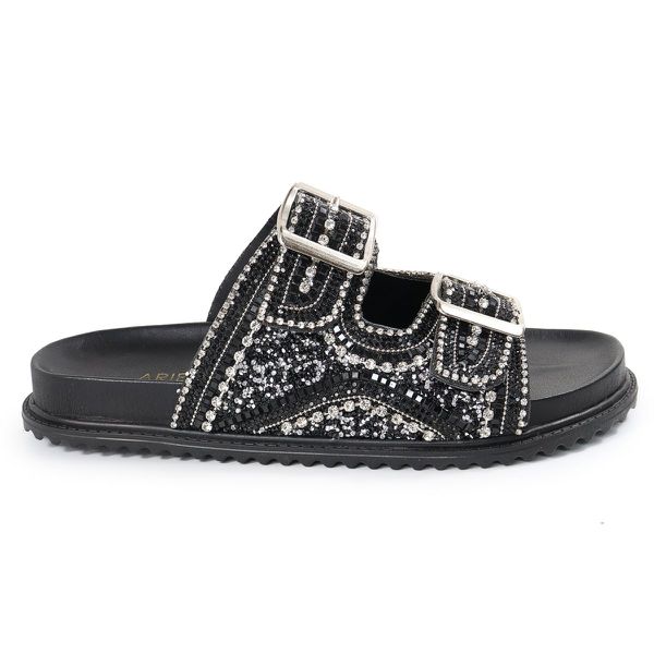 Sandália Feminina com Pedraria e Brilhos Preto