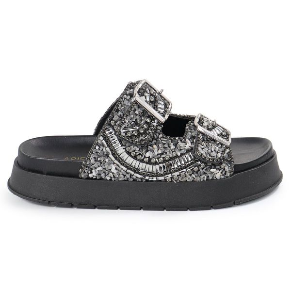 Sandália Feminina Sola Alta com Pedraria Preto